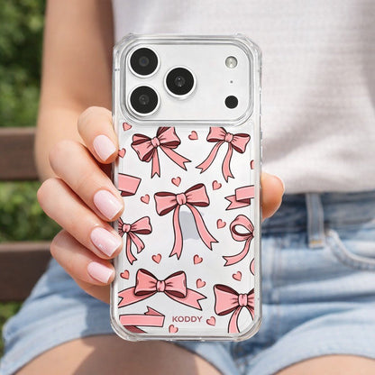 Cute Pink Bow and Heart Clear Phone Case - KODDY aesthetic iphone case UK