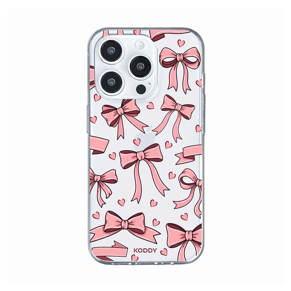 Cute Pink Bow and Heart Clear Phone Case-KODDY aesthetic iphone case UK