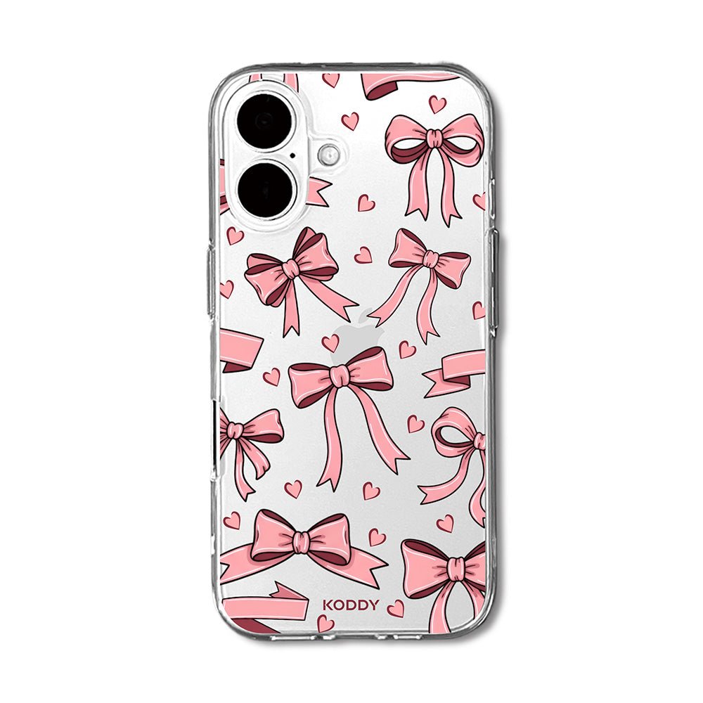 Cute Pink Bow and Heart Clear Phone Case-KODDY aesthetic iphone case UK
