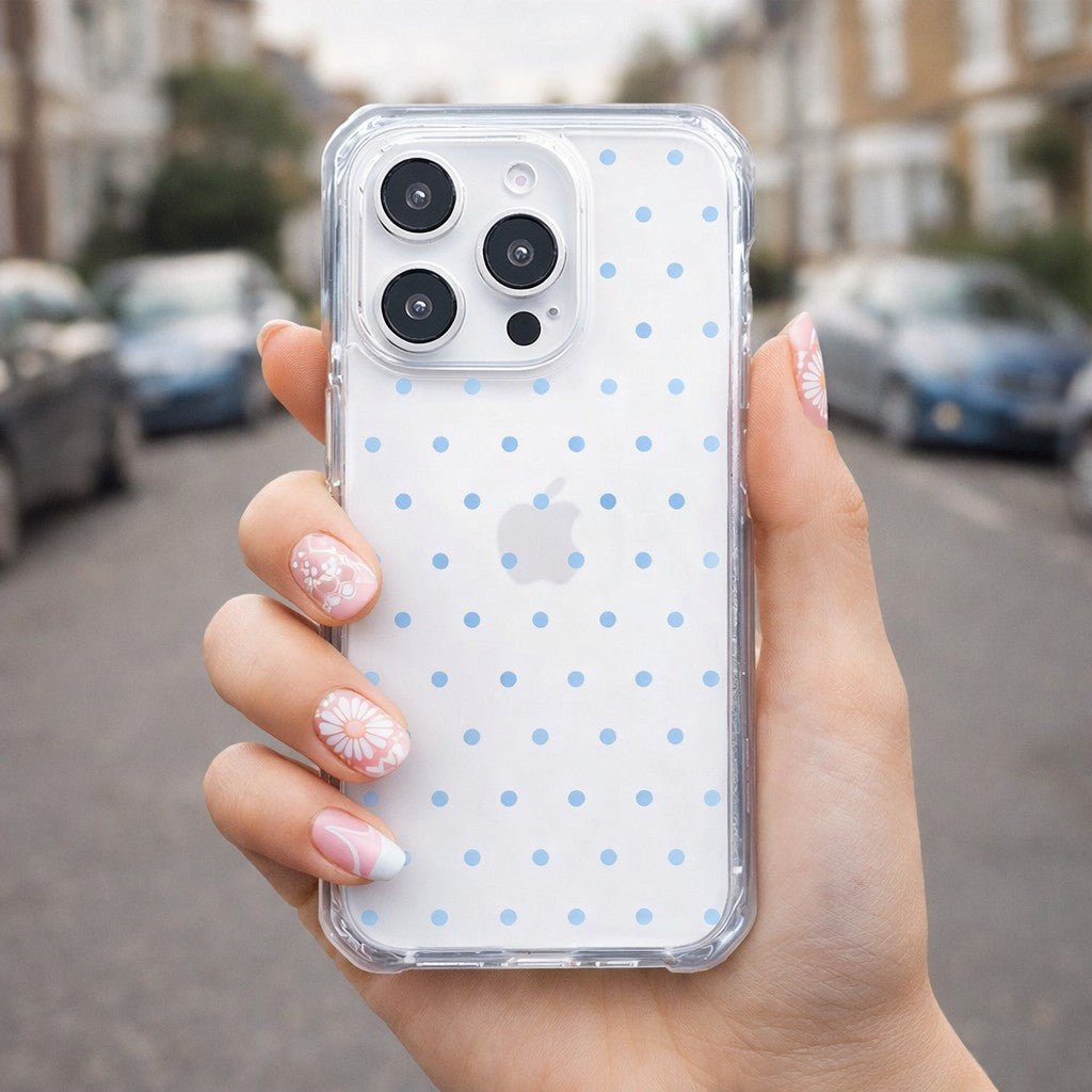Cute Skyblue Polka Dot Clear Phone Case - KODDY aesthetic iphone case UK