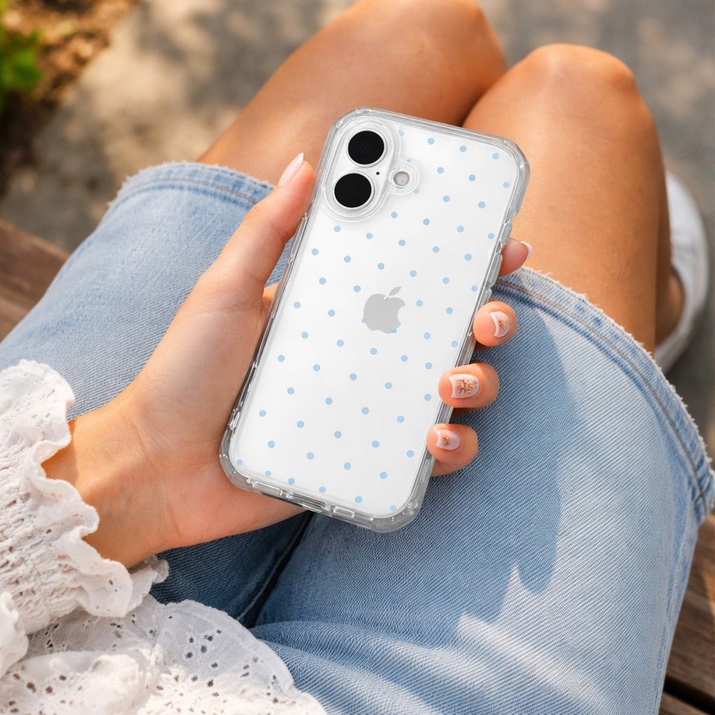 Cute Skyblue Polka Dot Clear Phone Case - KODDY aesthetic iphone case UK