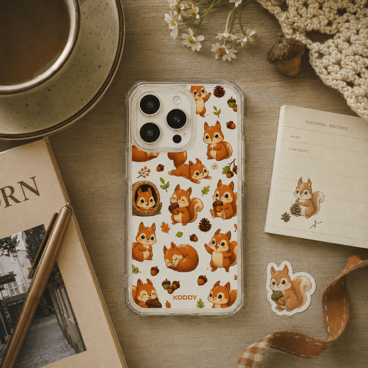 Cute Squirrel and Acorn Clear Phone Case-KODDY aesthetic iphone case UK
