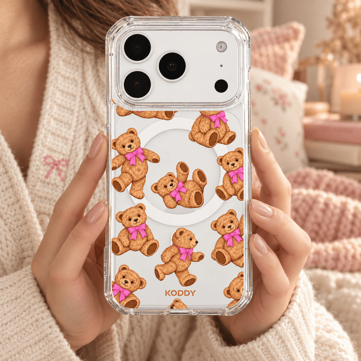 Cute Teddy Bear & Bow Phone Case-KODDY aesthetic iphone case UK