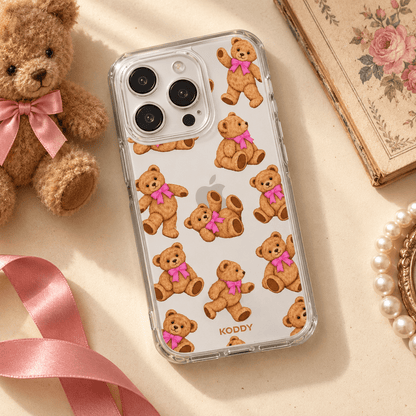 Cute Teddy Bear & Bow Phone Case-KODDY aesthetic iphone case UK