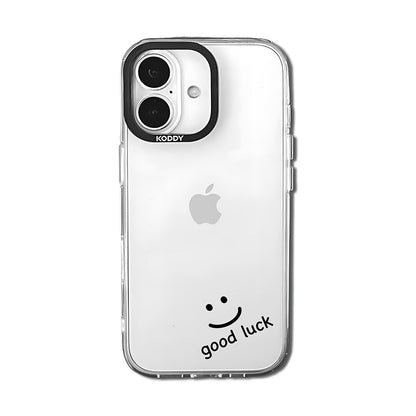 Good Luck Smiley Face in Black Clear iPhone Case