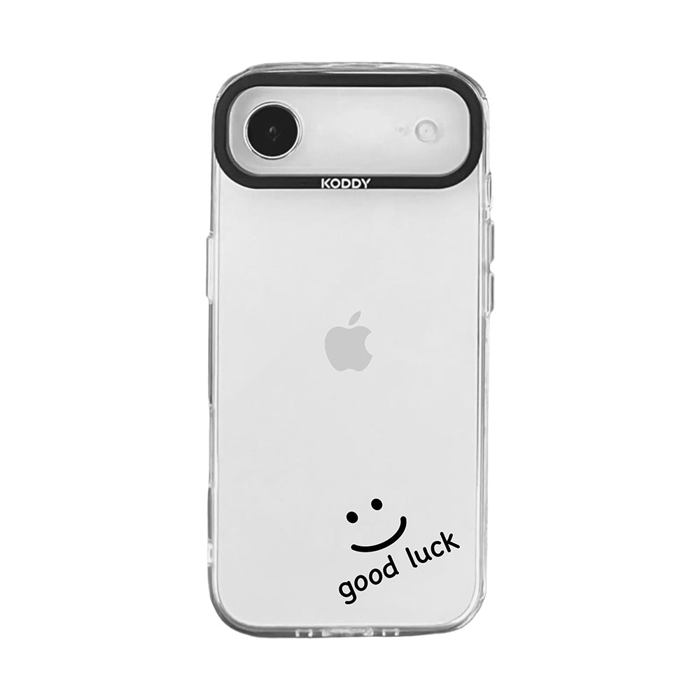 Good Luck Smiley Face in Black Clear iPhone Case