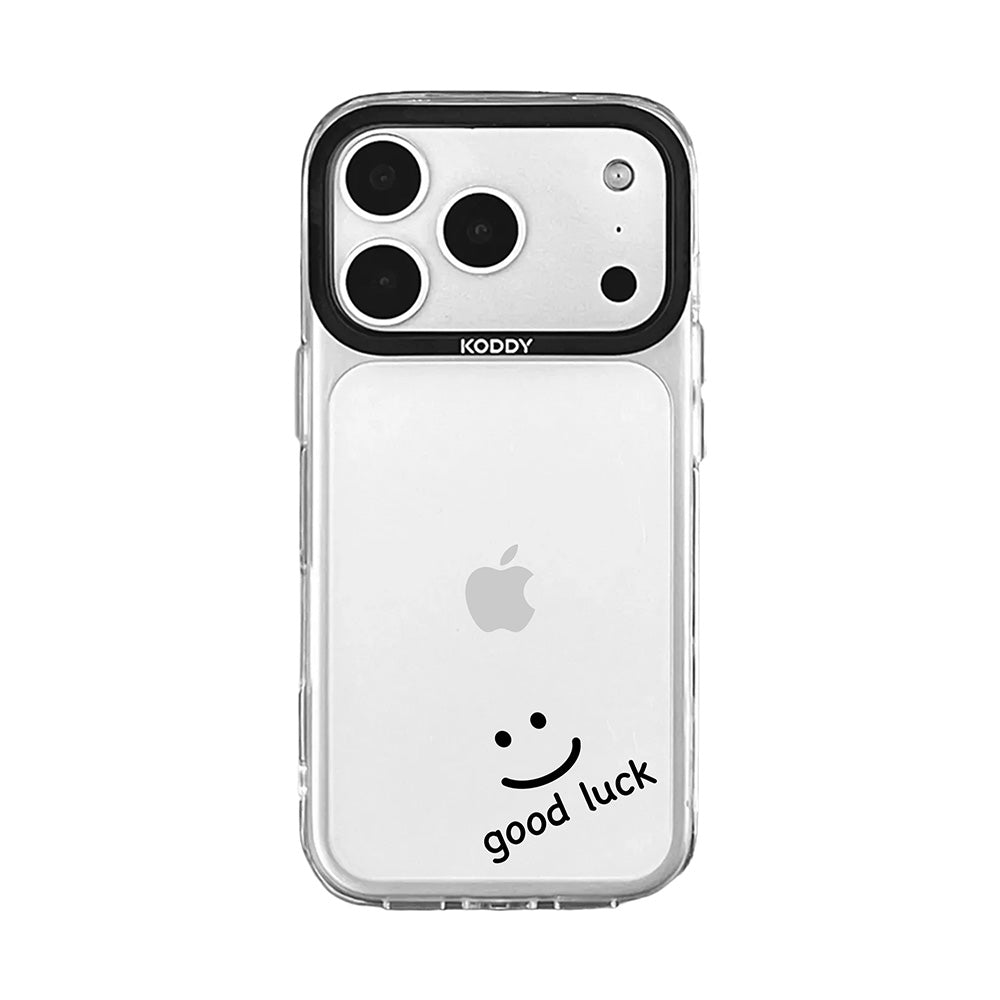 Good Luck Smiley Face in Black Clear iPhone Case