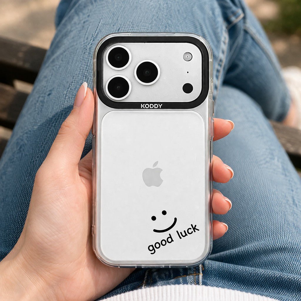 Good Luck Smiley Face in Black Clear iPhone Case - KODDY aesthetic iphone case UK