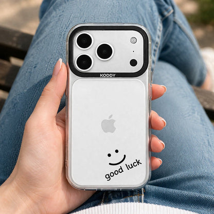Good Luck Smiley Face in Black Clear iPhone Case - KODDY aesthetic iphone case UK