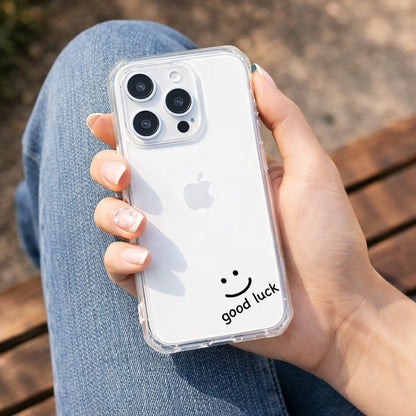 Good Luck Smiley Face in Black Clear Phone Case - KODDY aesthetic iphone case UK