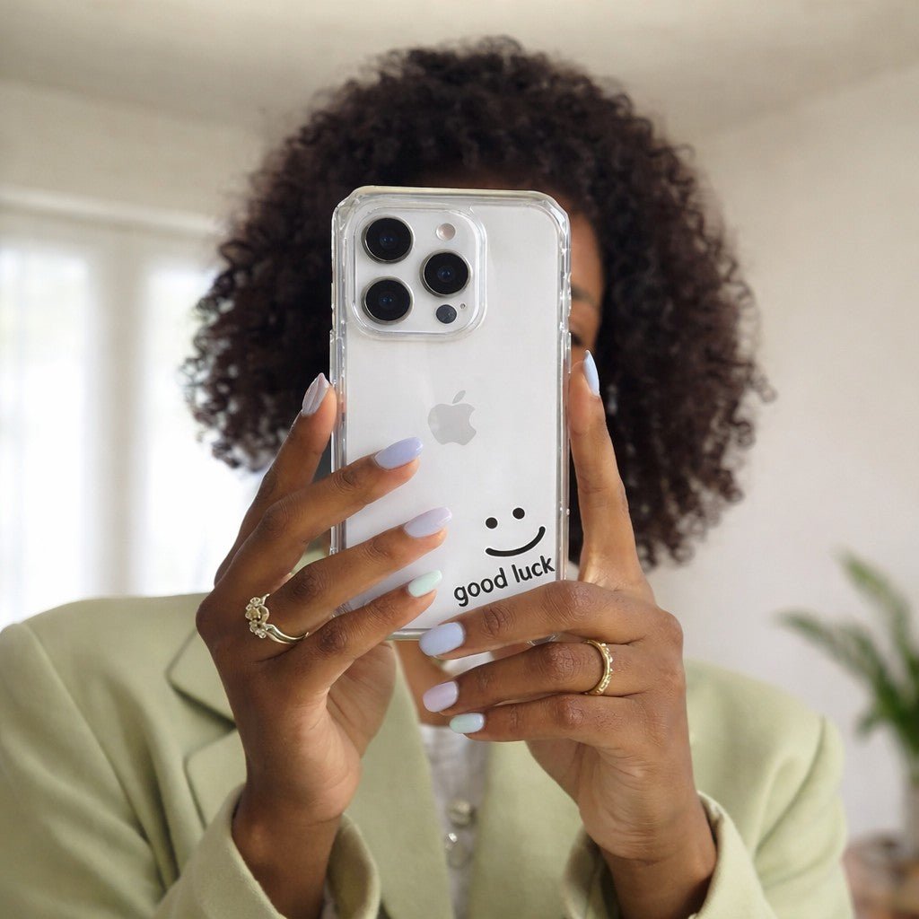 Good Luck Smiley Face in Black Clear Phone Case - KODDY aesthetic iphone case UK