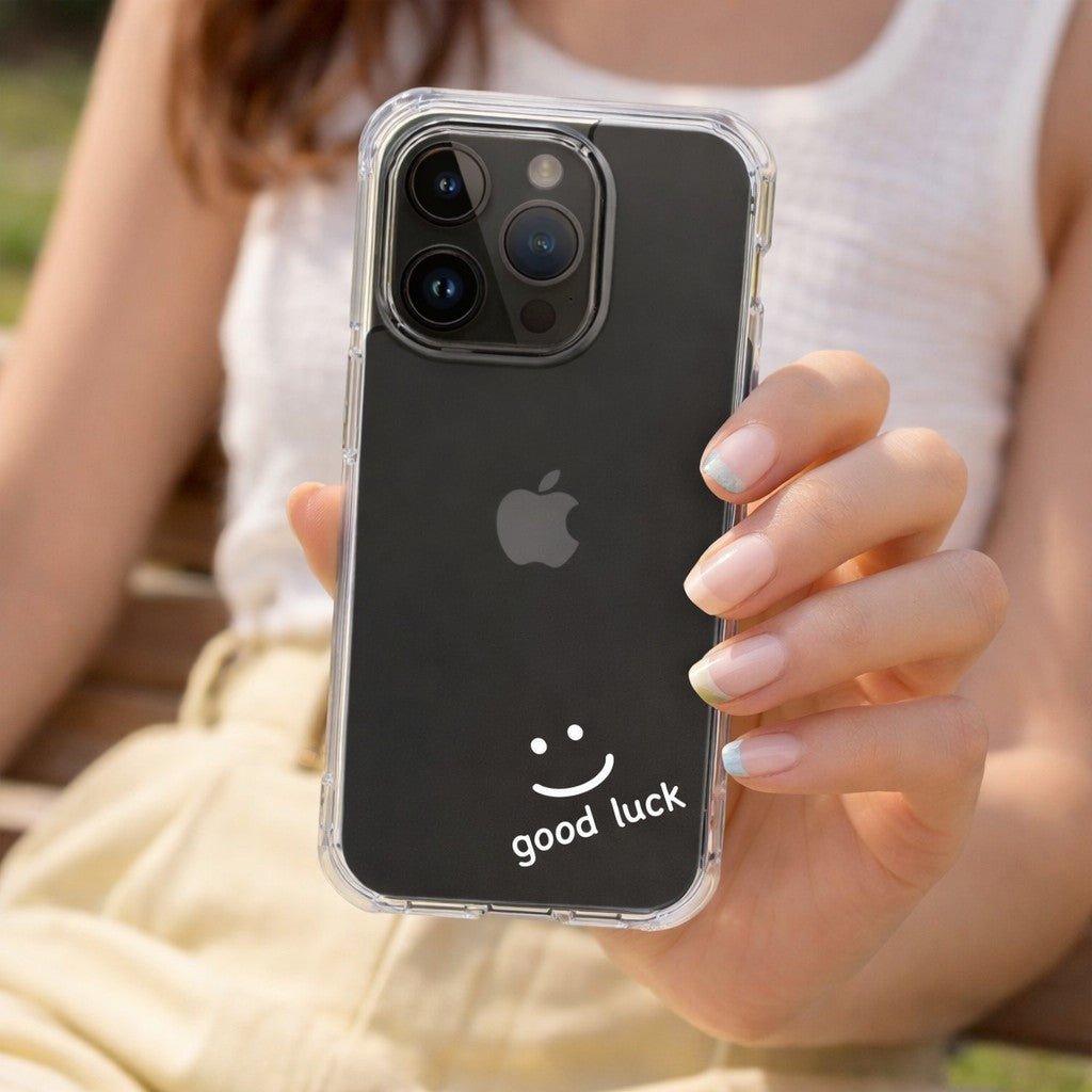 Good Luck Smiley Face in White Clear Phone Case - KODDY aesthetic iphone case UK