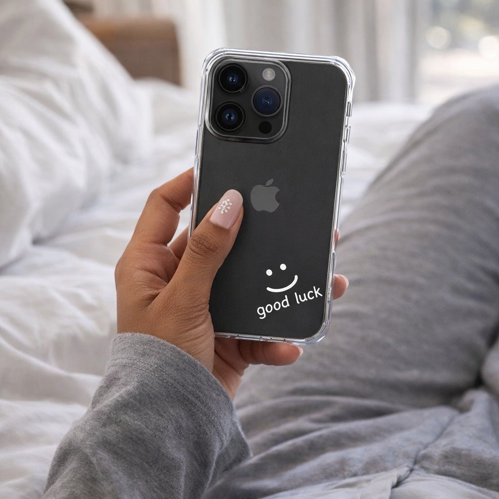 Good Luck Smiley Face in White Clear Phone Case - KODDY aesthetic iphone case UK