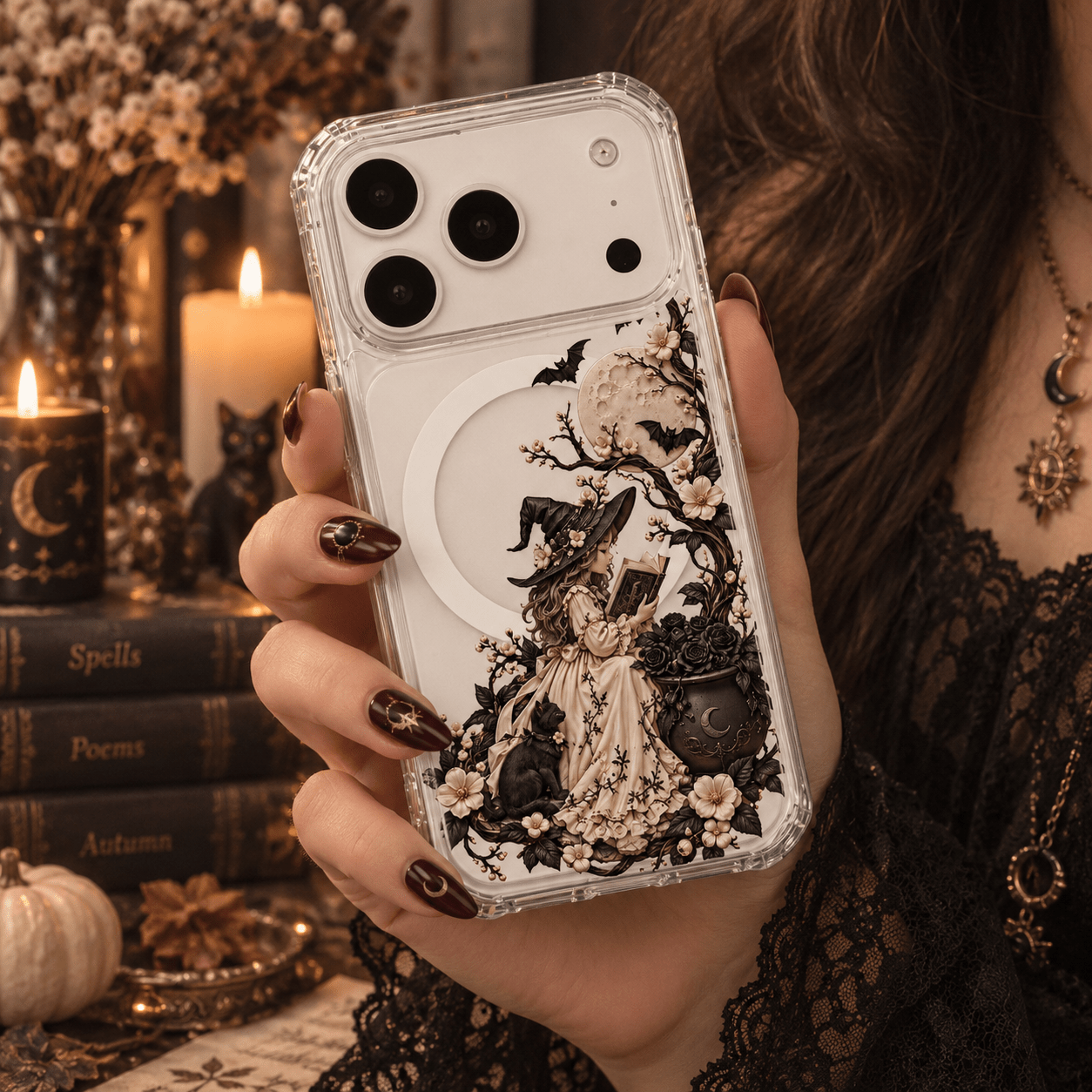 Gothic Halloween Witch & Cat Phone Case-KODDY aesthetic iphone case UK
