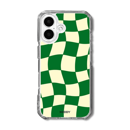 Green Wavy Check on Clear Phone Case - KODDY