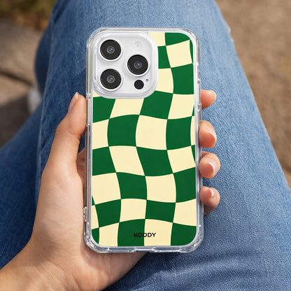 Green Wavy Check on Clear Phone Case - KODDY aesthetic iphone case UK