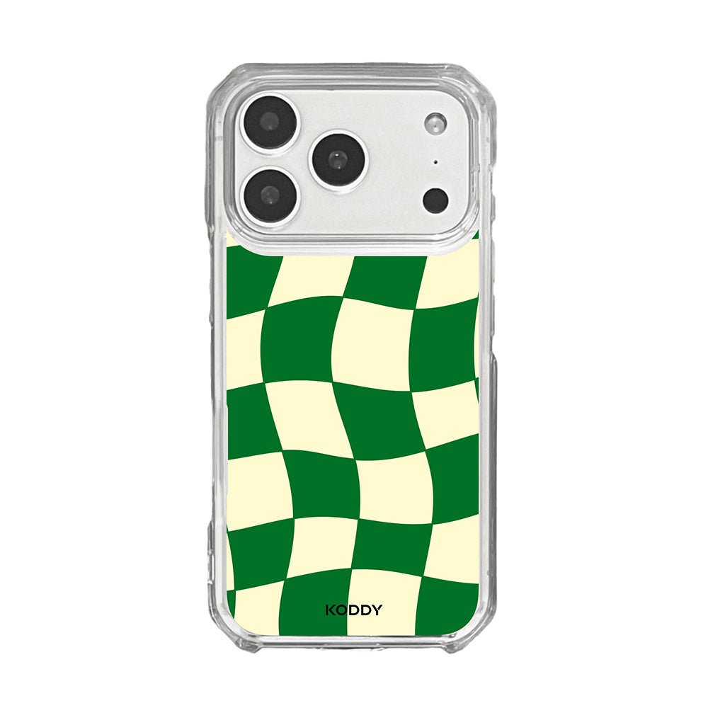 Green Wavy Check on Clear Phone Case - KODDY