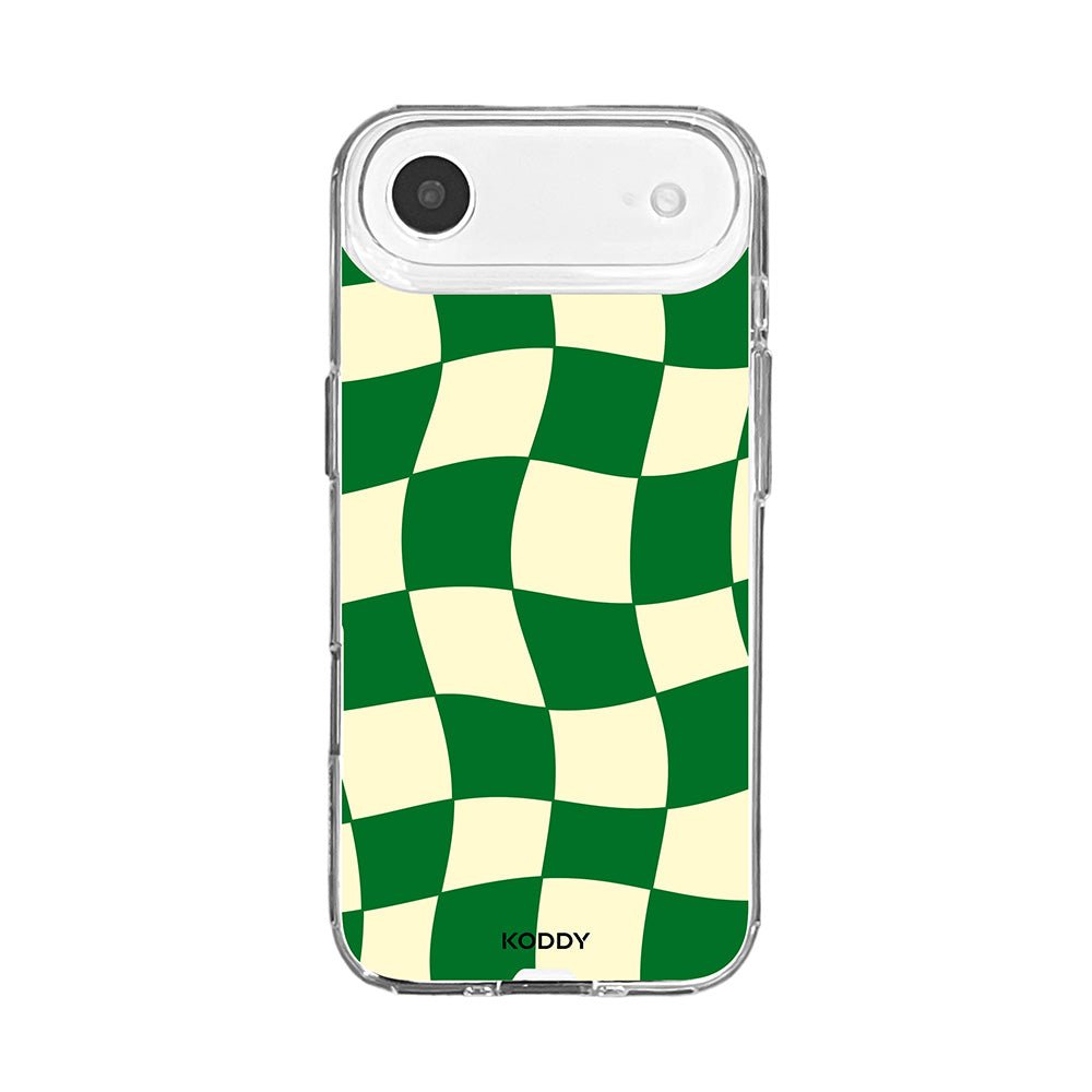Green Wavy Check on Clear Phone Case - KODDY