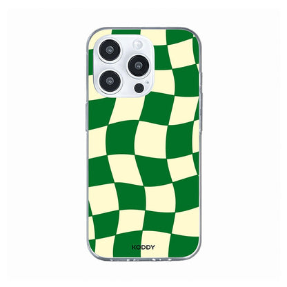 Green Wavy Check on Clear Phone Case - KODDY