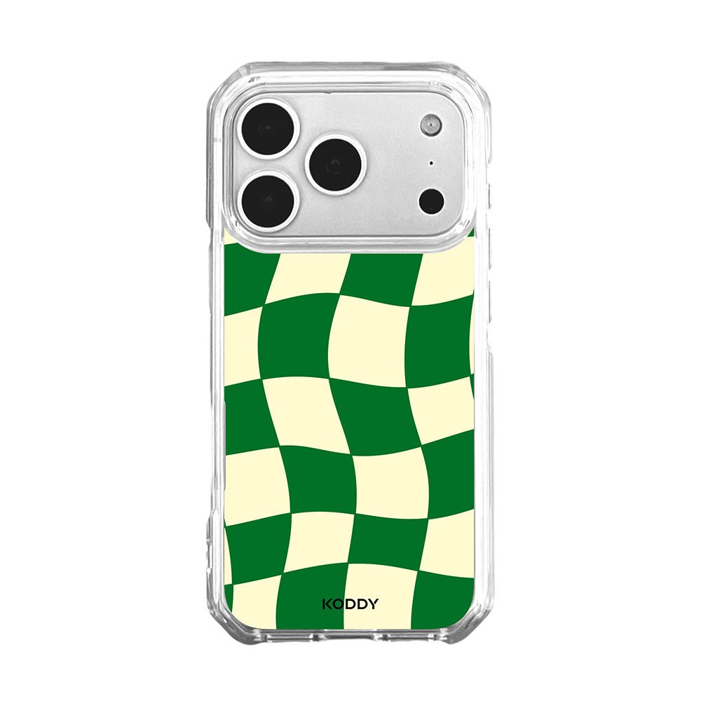 Green Wavy Check on Clear Phone Case - KODDY