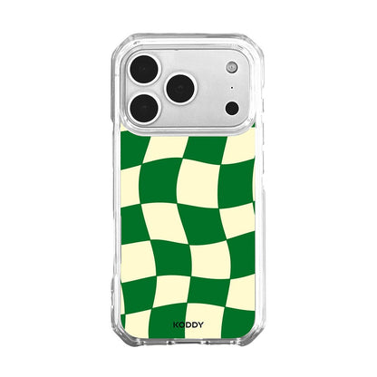 Green Wavy Check on Clear Phone Case - KODDY