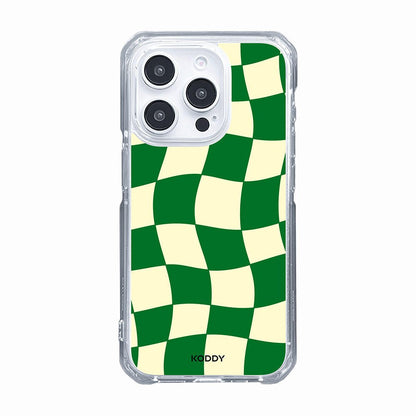 Green Wavy Check on Clear Phone Case - KODDY