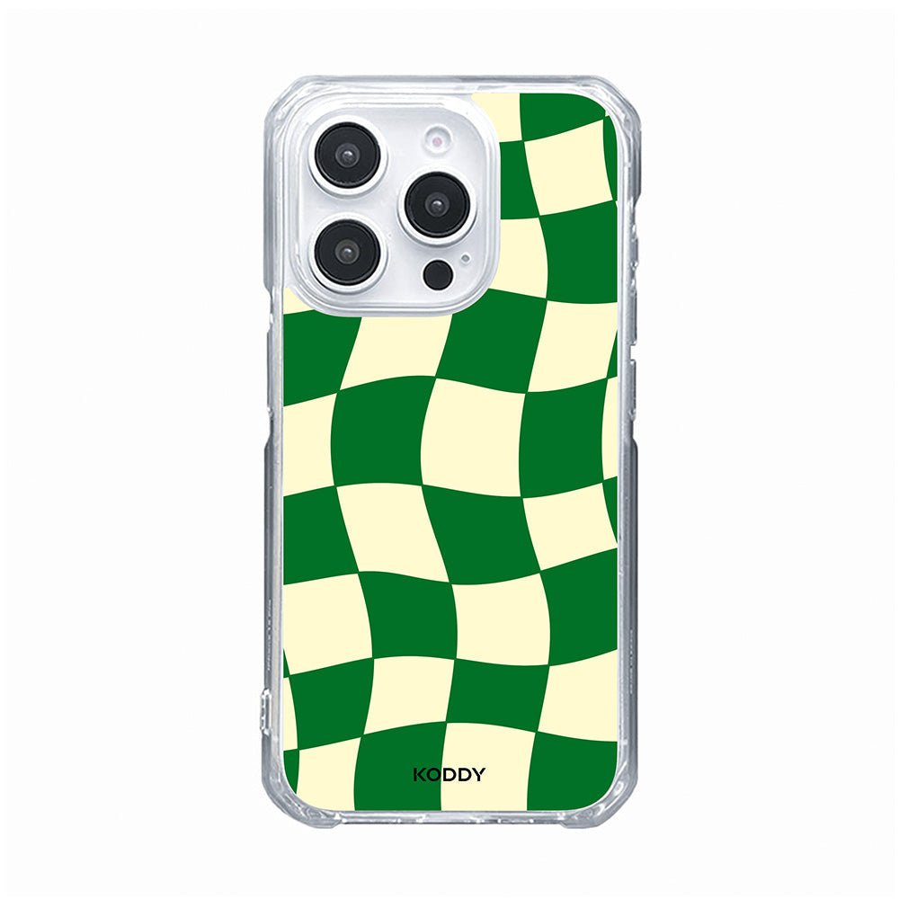 Green Wavy Check on Clear Phone Case - KODDY