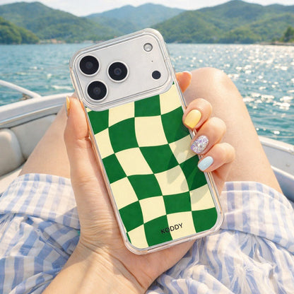 Green Wavy Check on Clear Phone Case - KODDY