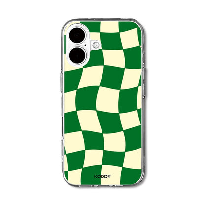Green Wavy Check on Clear Phone Case - KODDY