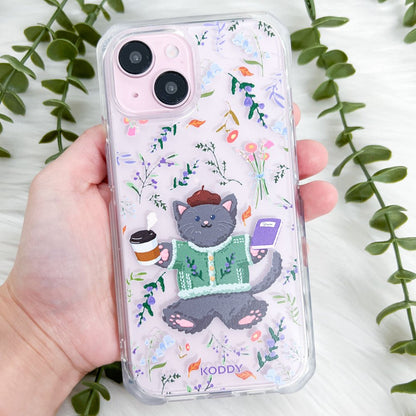 KODDY's Cute Grey Cat Lavender Coffee Phone Case - KODDY