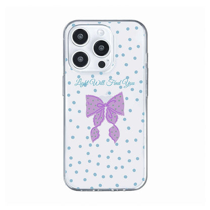 Light Will Find You iPhone Case, Pastel Ribbon Bow and Polka Dot Clear Phone Case