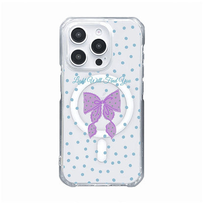 Light Will Find You iPhone Case, Pastel Ribbon Bow and Polka Dot Clear Phone Case