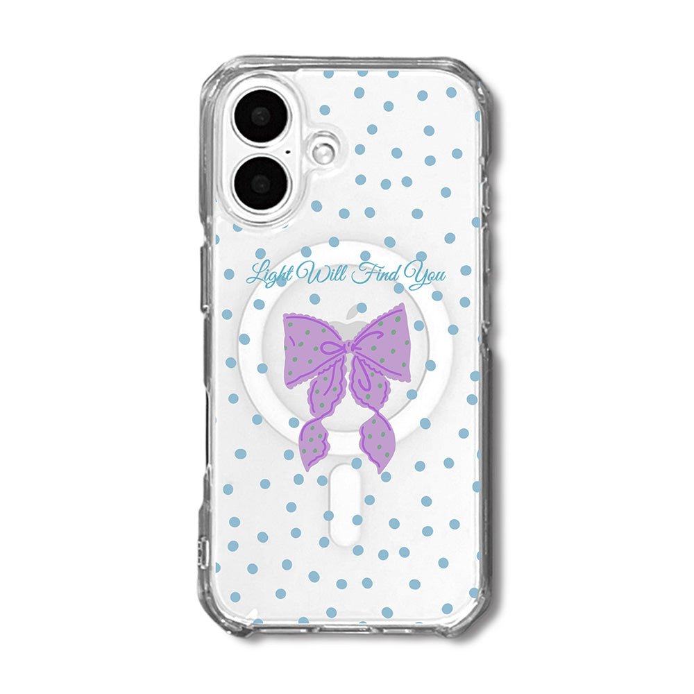 Light Will Find You iPhone Case, Pastel Ribbon Bow and Polka Dot Clear Phone Case