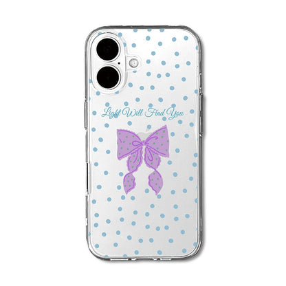 Light Will Find You iPhone Case, Pastel Ribbon Bow and Polka Dot Clear Phone Case