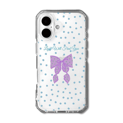Light Will Find You iPhone Case, Pastel Ribbon Bow and Polka Dot Clear Phone Case