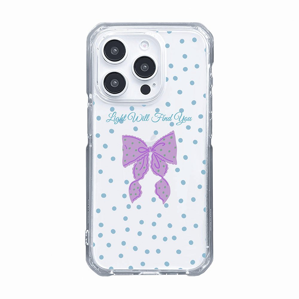 Light Will Find You iPhone Case, Pastel Ribbon Bow and Polka Dot Clear Phone Case
