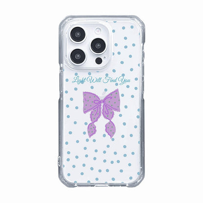 Light Will Find You iPhone Case, Pastel Ribbon Bow and Polka Dot Clear Phone Case