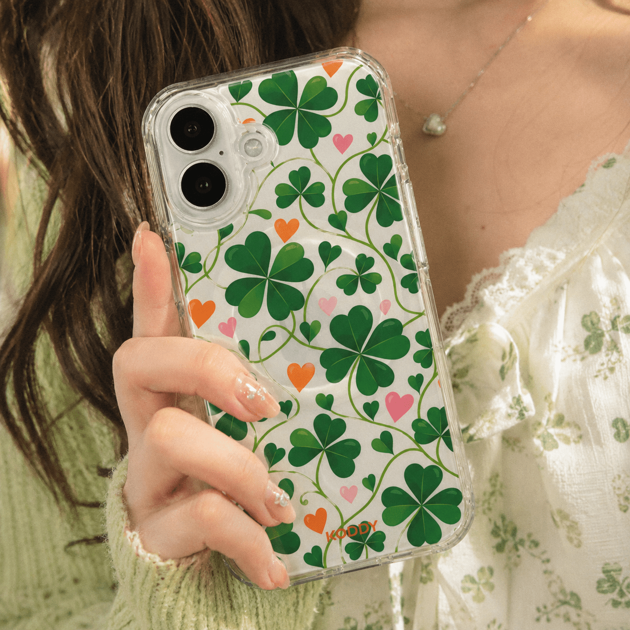 Lucky Green Clover Clear Phone Case-KODDY aesthetic iphone case UK