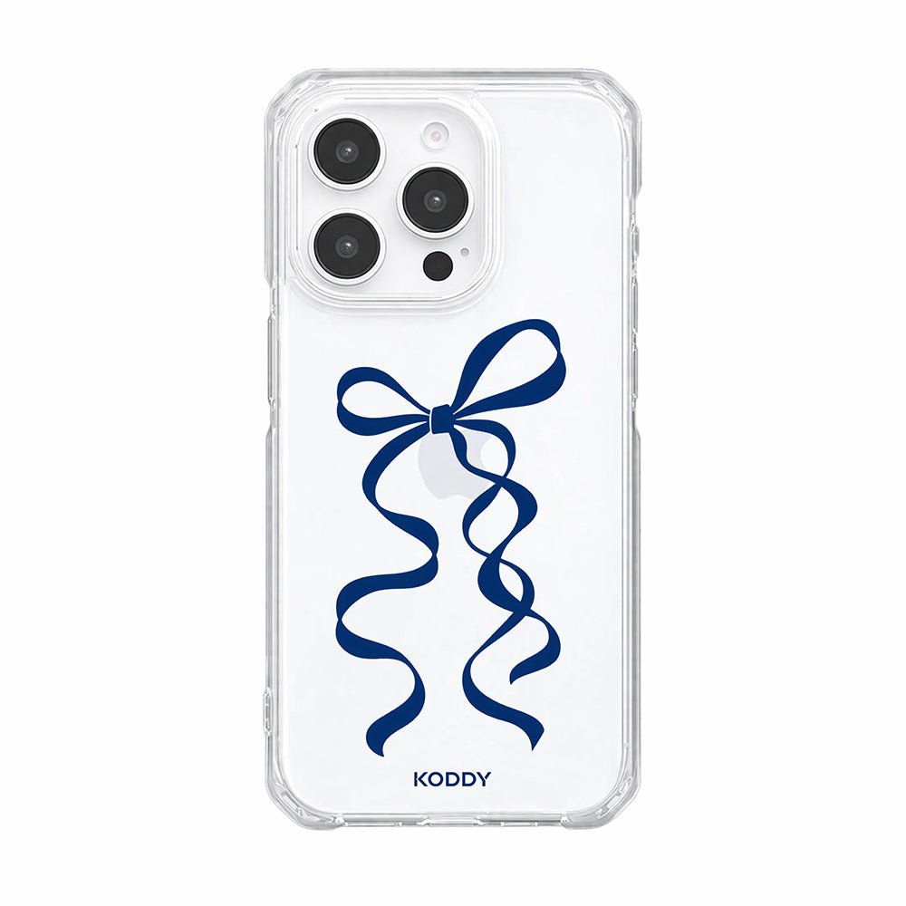 Navy Blue Long Ribbon Bow Clear Phone Case-KODDY aesthetic iphone case UK
