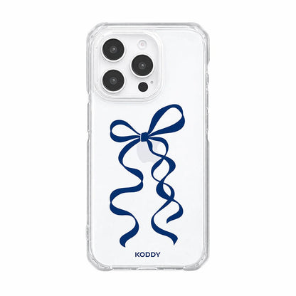 Navy Blue Long Ribbon Bow Clear Phone Case-KODDY aesthetic iphone case UK