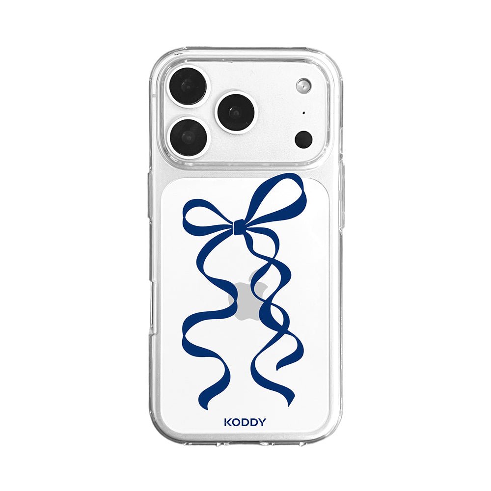 Navy Blue Long Ribbon Bow Clear Phone Case-KODDY aesthetic iphone case UK