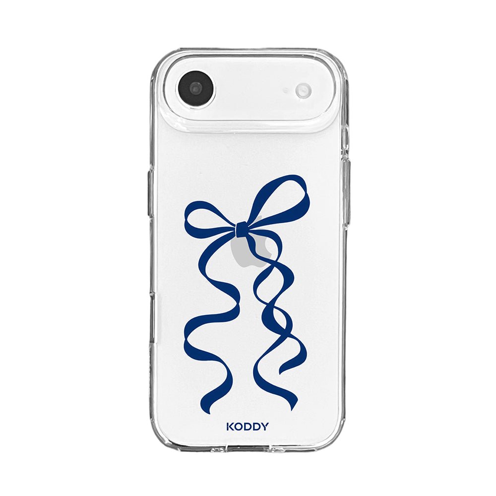 Navy Blue Long Ribbon Bow Clear Phone Case-KODDY aesthetic iphone case UK