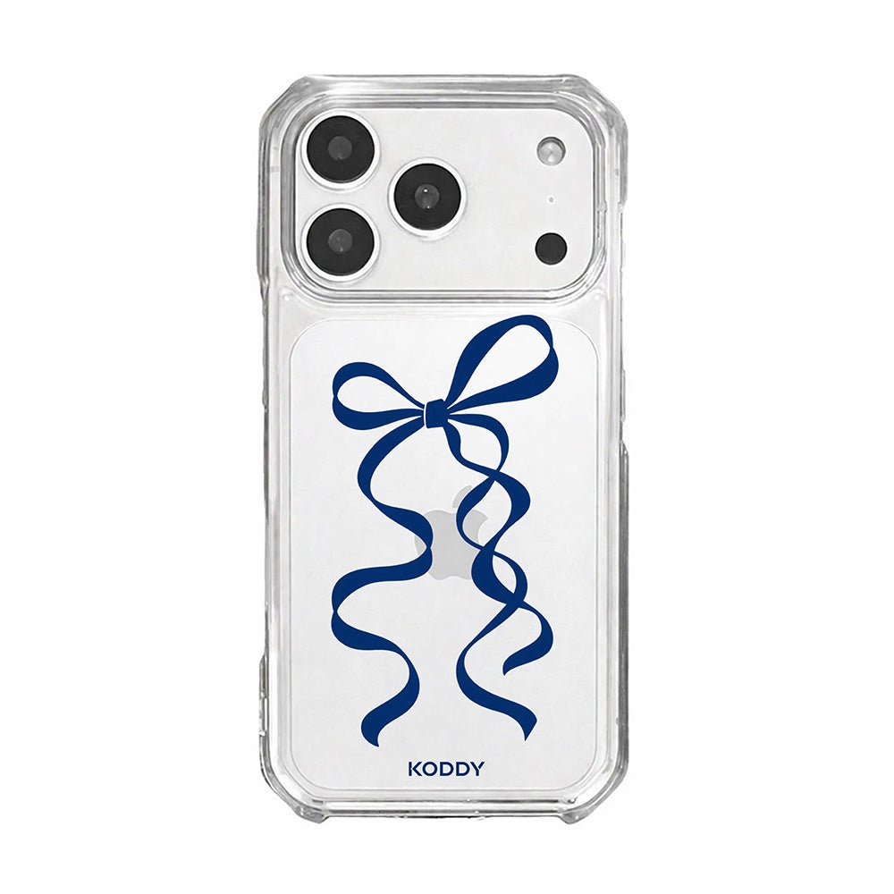 Navy Blue Long Ribbon Bow Clear Phone Case-KODDY aesthetic iphone case UK