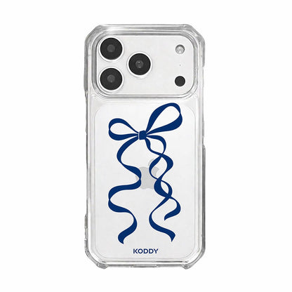 Navy Blue Long Ribbon Bow Clear Phone Case-KODDY aesthetic iphone case UK