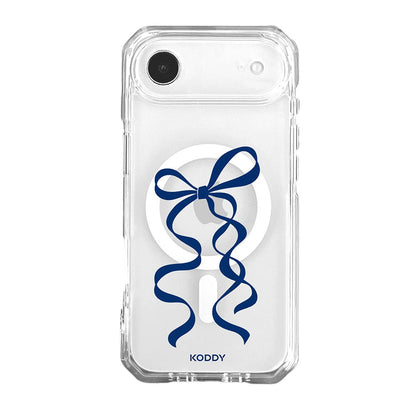 Navy Blue Long Ribbon Bow Clear Phone Case-KODDY aesthetic iphone case UK