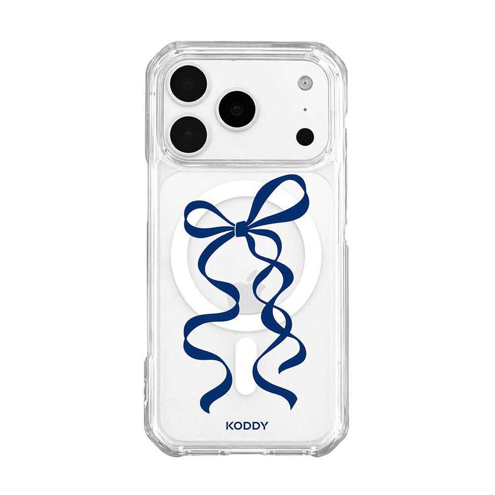Navy Blue Long Ribbon Bow Clear Phone Case-KODDY aesthetic iphone case UK