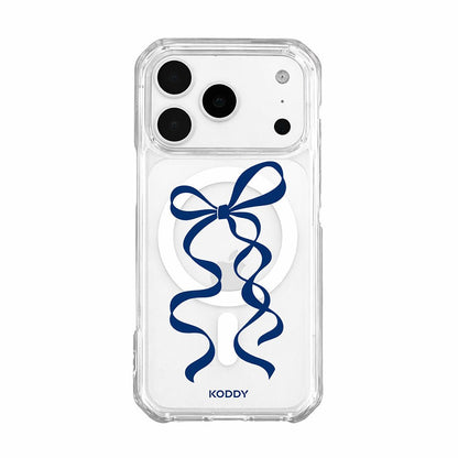 Navy Blue Long Ribbon Bow Clear Phone Case-KODDY aesthetic iphone case UK