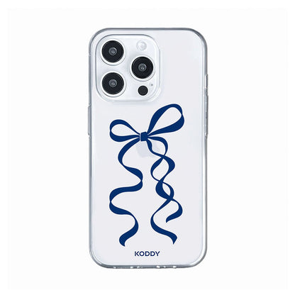 Navy Blue Long Ribbon Bow Clear Phone Case-KODDY aesthetic iphone case UK