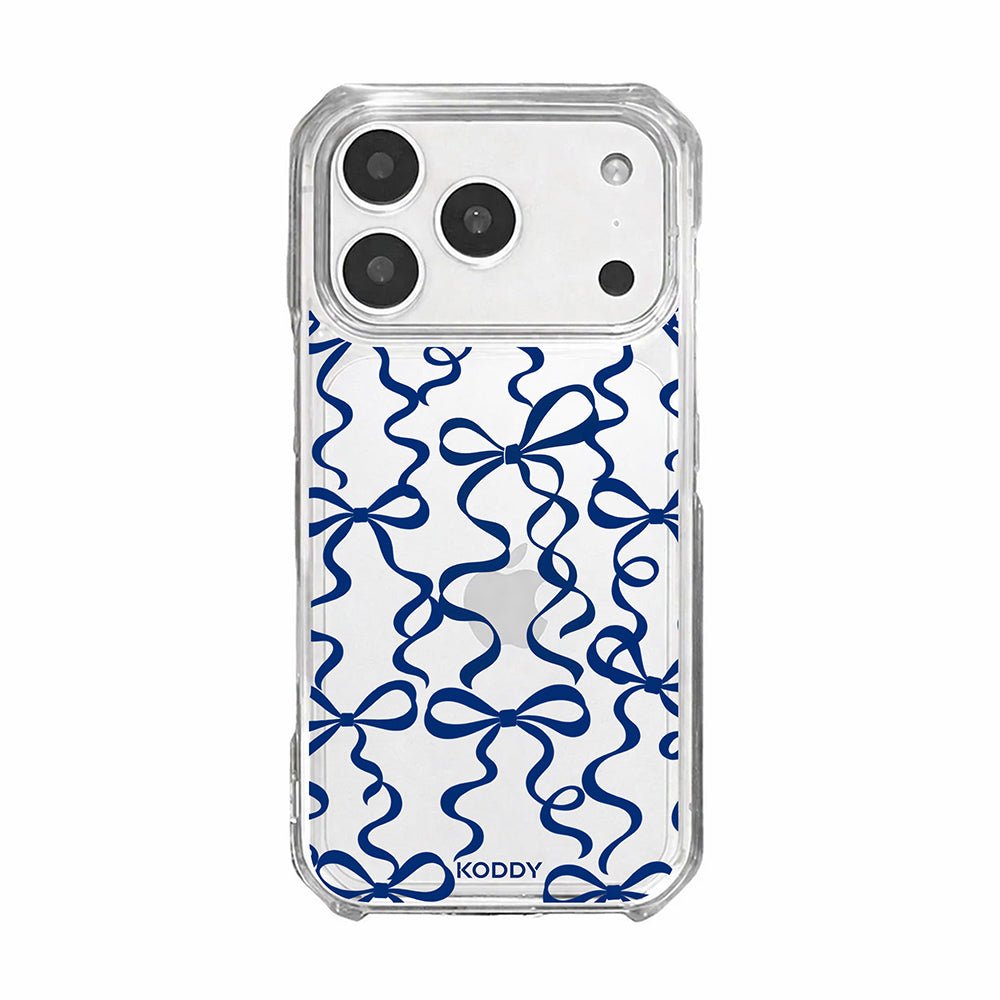 Navy Ribbon Bow Pattern Clear Phone Case-KODDY aesthetic iphone case UK