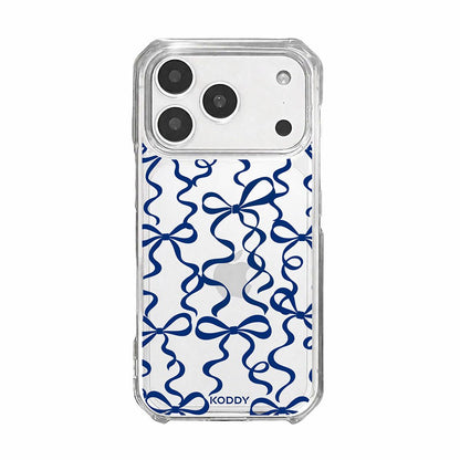 Navy Ribbon Bow Pattern Clear Phone Case-KODDY aesthetic iphone case UK